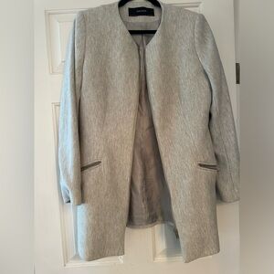 Zara light gray herringbone front full zip blazer jacket coat Sz XL NWOT